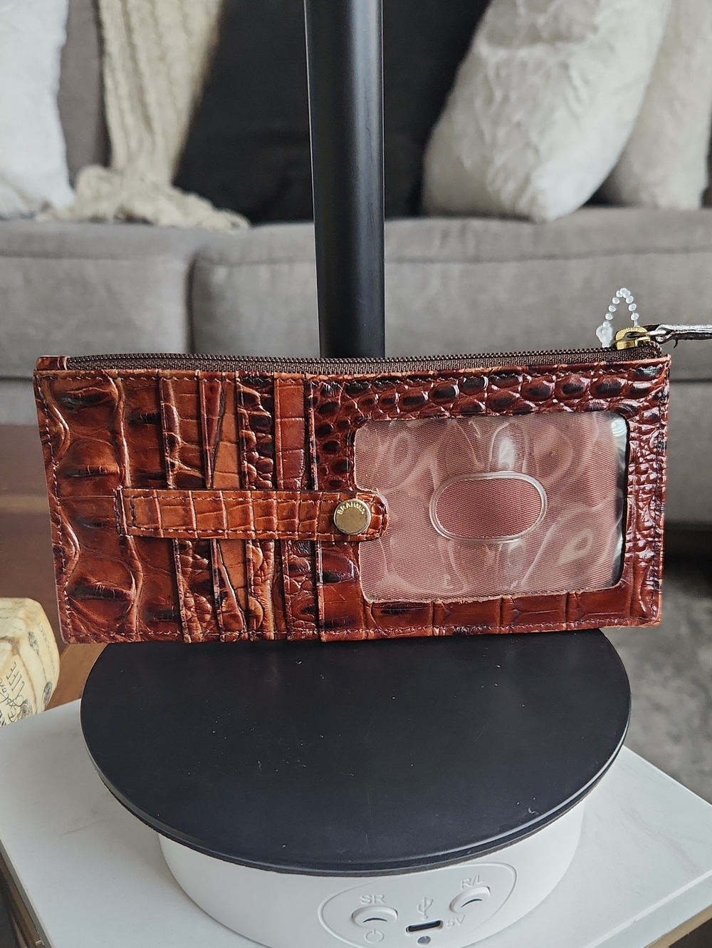Brahmin Pecan Melbourne Croc-Embossed Slim Credit Card Wallet